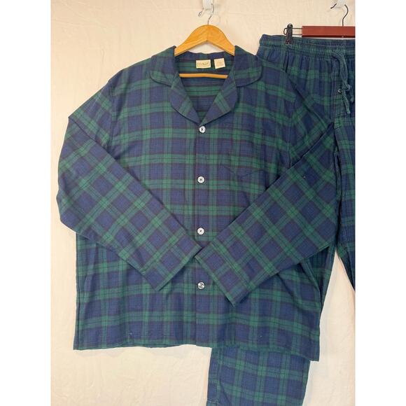 LL Bean Pajama Scotch Plaid Flannel 2 Piece Pajama Set Sz XL Loungewear - Picture 2 of 10